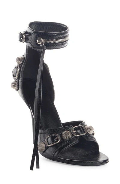 Shop Balenciaga Cagole Slingback Stiletto Sandal In Black/ Silver