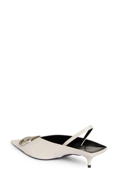 Shop Balenciaga Square Knife Pointed Toe Kitten Heel Pump In Nacre/ Silver