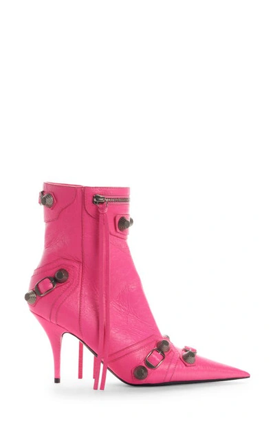 Shop Balenciaga Cagole Pointed Toe Bootie In Fluo Pink