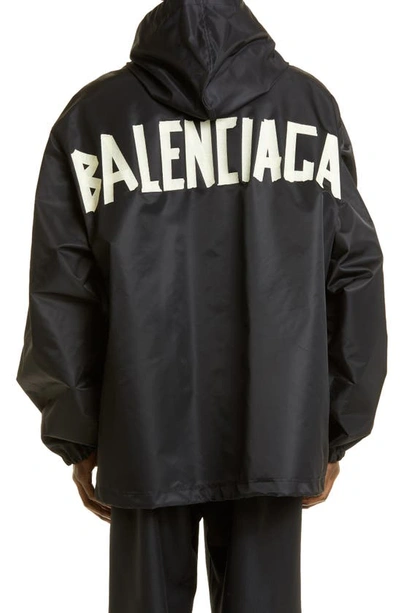 Shop Balenciaga Tape Logo Graphic Windbreaker In Black