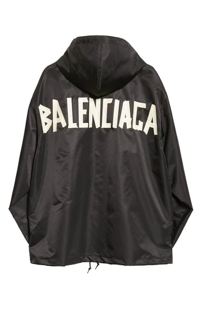 Shop Balenciaga Tape Logo Graphic Windbreaker In Black