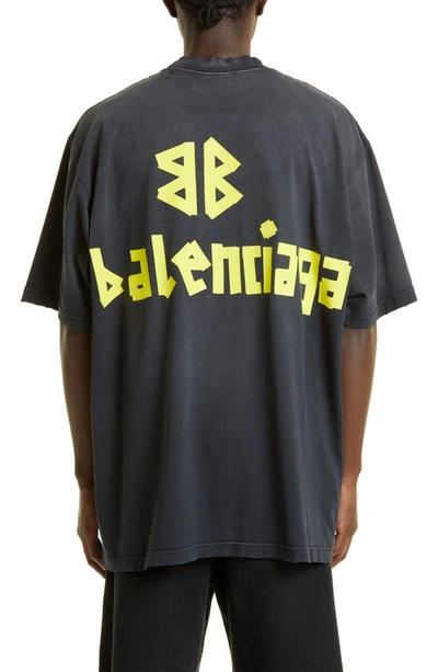 Shop Balenciaga Tape Logo Cotton Graphic T-shirt In Washed Black