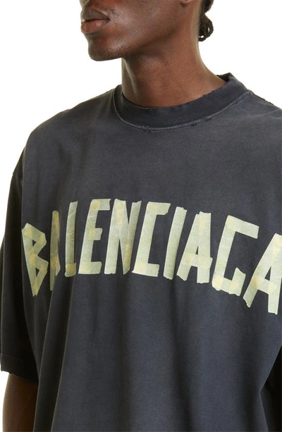 Shop Balenciaga Tape Logo Cotton Graphic T-shirt In Washed Black