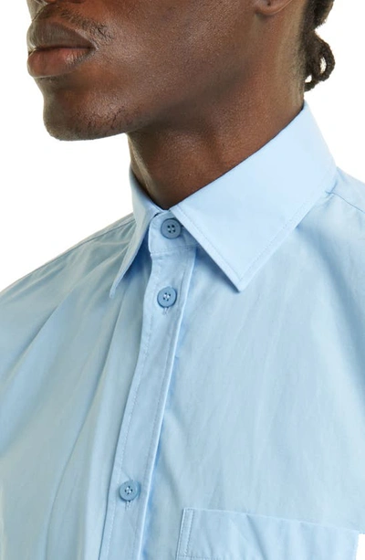 Shop Balenciaga Logo Back Oversize Button-up Shirt In Sky Blue