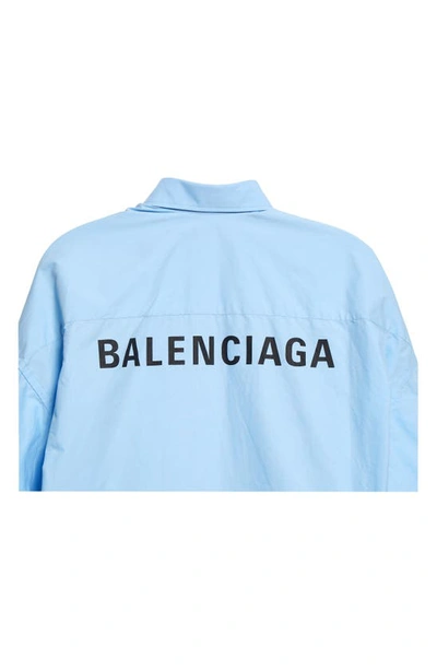 Shop Balenciaga Logo Back Oversize Button-up Shirt In Sky Blue