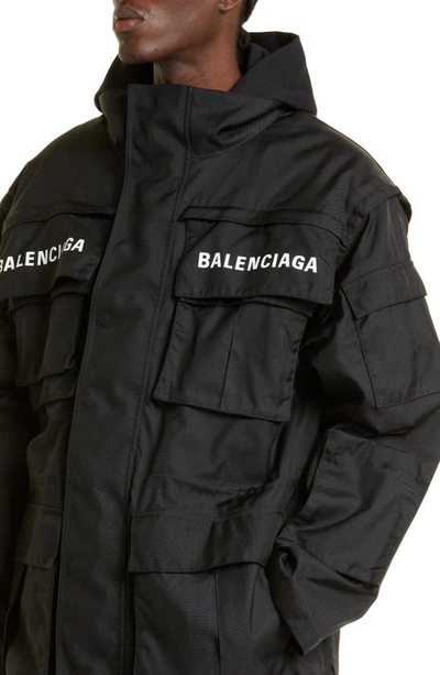 Shop Balenciaga All In Nylon Drill Cargo Parka In Black