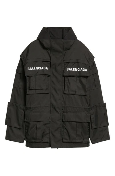 Shop Balenciaga All In Nylon Drill Cargo Parka In Black
