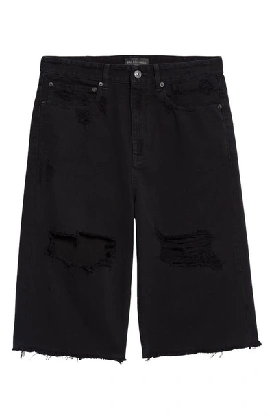Shop Balenciaga Baggy Destroyed Cutoff Denim Shorts In Peach Pitch Black
