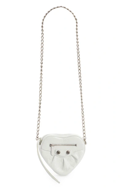 Shop Balenciaga Mini Le Cagole Leather Heart Crossbody Bag In Optic White