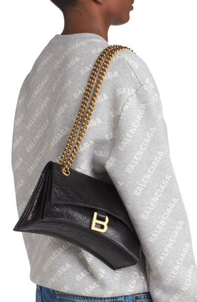 Balenciaga Crush Small Crinkled Leather Shoulder Bag In Black