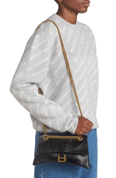 Balenciaga Crush Small Crinkled Leather Shoulder Bag In Black