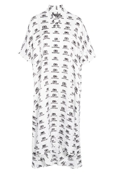 Shop Balenciaga Oversize Jacquard Logo Silk Dress In White/ Black