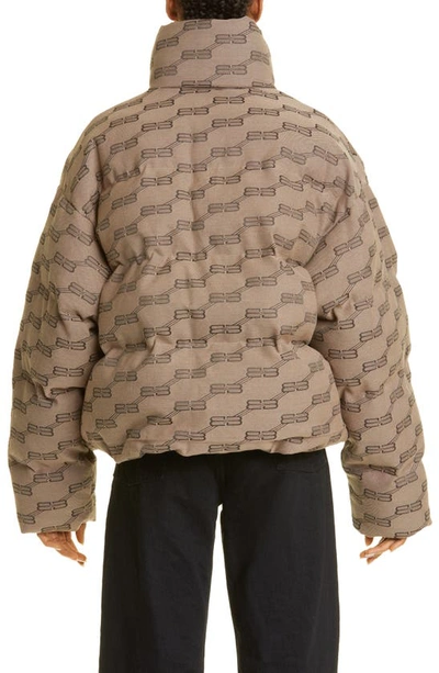 Shop Balenciaga Bb Monogram Puffer Coat In Beige/ Brown