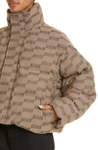 Shop Balenciaga Bb Monogram Puffer Coat In Beige/ Brown