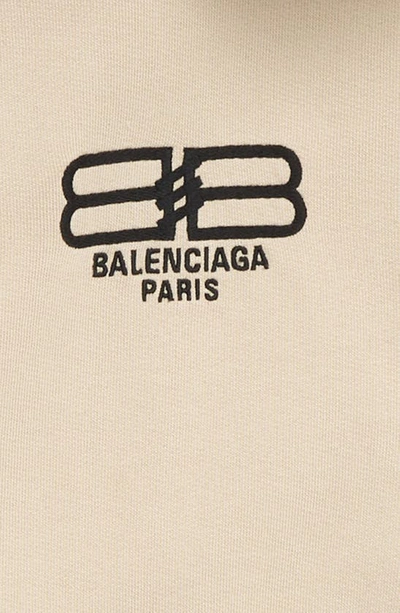 Shop Balenciaga Kids' Bb Logo Classic Cotton Fleece Graphic Hoodie In Beige/ Black