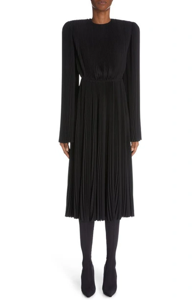Shop Balenciaga Pleated Bell Sleeve Georgette Midi Dress In Black