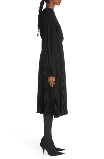Shop Balenciaga Pleated Bell Sleeve Georgette Midi Dress In Black