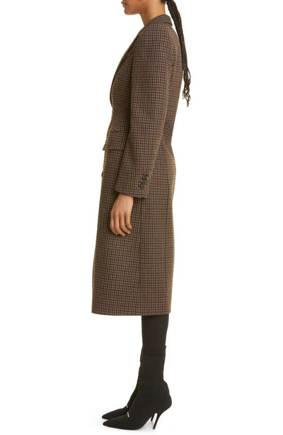 Shop Balenciaga Hourglass Houndstooth Wool Blend Coat In Brown/ Beige
