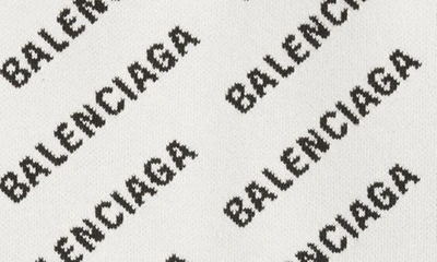 Shop Balenciaga Jacquard Logo Crewneck Cotton & Wool Blend Sweater In Chalky White/ Black