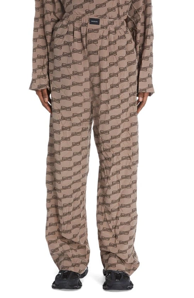 Shop Balenciaga Bb Monogram Silk Crepe Pajama Pants In Beige/ Brown