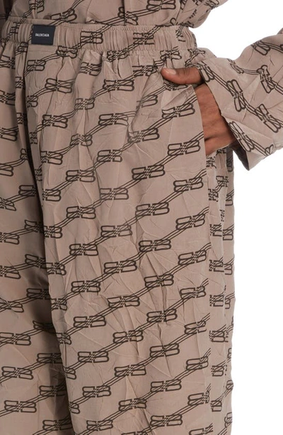 Shop Balenciaga Bb Monogram Silk Crepe Pajama Pants In Beige/ Brown
