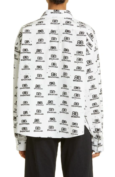 Shop Balenciaga Hand Drawn Bb Icon Cotton Poplin Button-up Shirt In White/ Black