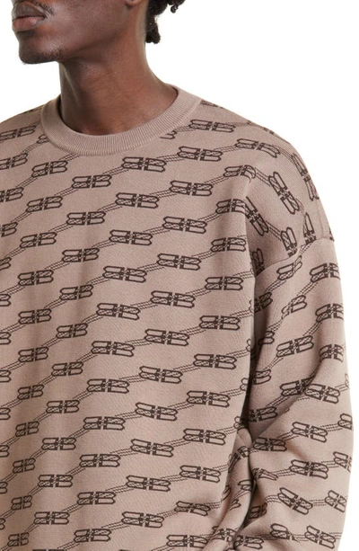 Shop Balenciaga Bb Monogram License Logo Crewneck Cotton & Wool Blend Sweater In Beige/ Brown