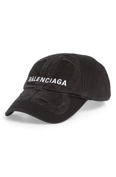 Shop Balenciaga Bb Destroyed Baseball Cap In Black/ White