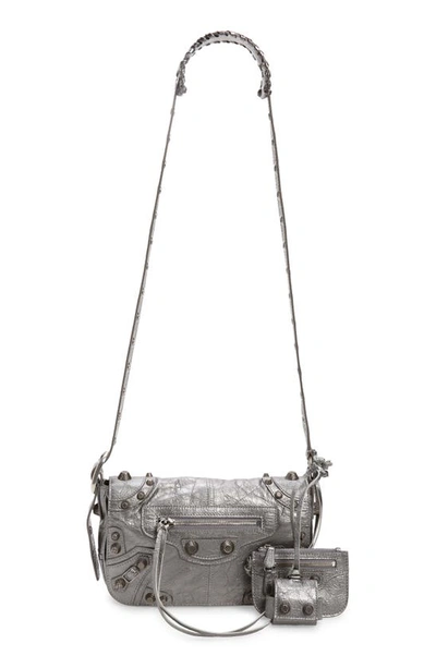 Shop Balenciaga Le Cagole Leather Crossbody Bag In Silver