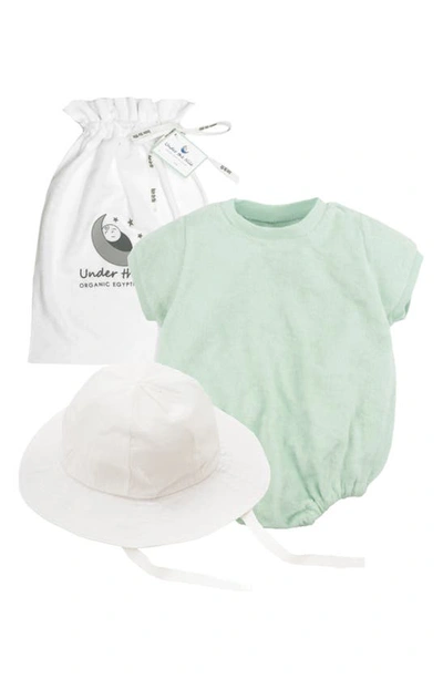 Shop Under The Nile Bubble Organic Egyptian Cotton Terry Cloth Bodysuit & Hat Gift Set In Sea Breeze