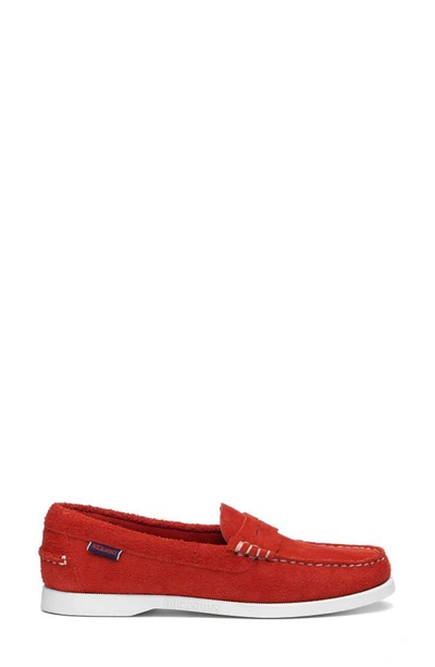Shop Sebago Dan Boat Roughout Penny Loafer In Red - Red Chily Pepper