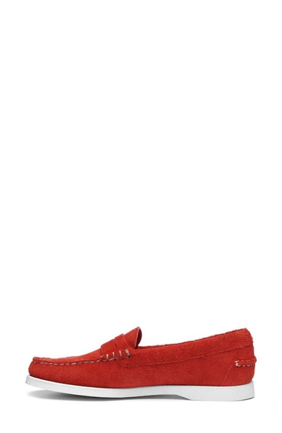 Shop Sebago Dan Boat Roughout Penny Loafer In Red - Red Chily Pepper
