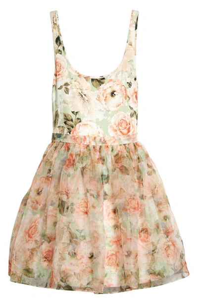 Shop Alice And Olivia Chara Floral Tulle Silk Minidress In Morningside Floral Pistachio