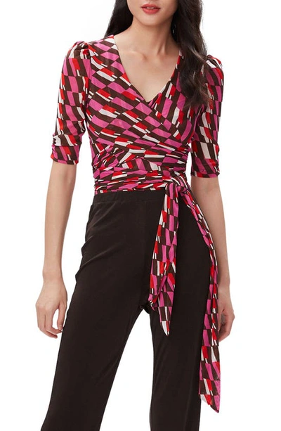 Shop Diane Von Furstenberg Abbie Geo Print Wrap Bodysuit In Arta Geo Pink Me