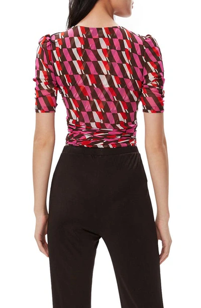 Shop Diane Von Furstenberg Abbie Geo Print Wrap Bodysuit In Arta Geo Pink Me