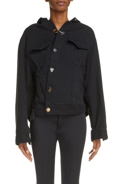 Shop Balenciaga Diy Genio Ractive Mixed Media Hooded Trucker Jacket In Peach Pitch Black