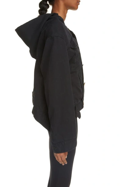 Shop Balenciaga Diy Genio Ractive Mixed Media Hooded Trucker Jacket In Peach Pitch Black