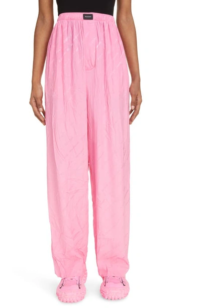 Shop Balenciaga Logo Jacquard Wide Leg Silk Pajama Pants In Pink