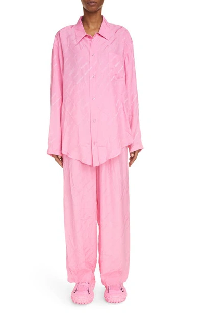Shop Balenciaga Logo Jacquard Wide Leg Silk Pajama Pants In Pink