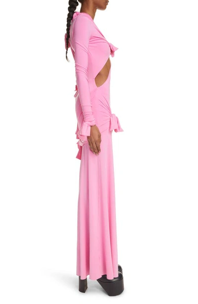 Shop Balenciaga Knotted Cutout Long Sleeve Stretchy Jersey Gown In Pink