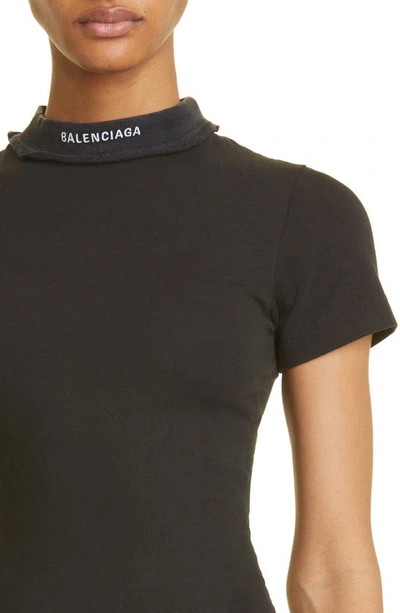 Shop Balenciaga Mock Neck Stretch Cotton Mermaid T-shirt Dress In Washed Black