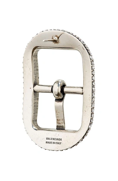 Shop Balenciaga Medium Cagole Buckle Earrings In Ant Silver/ Crystal
