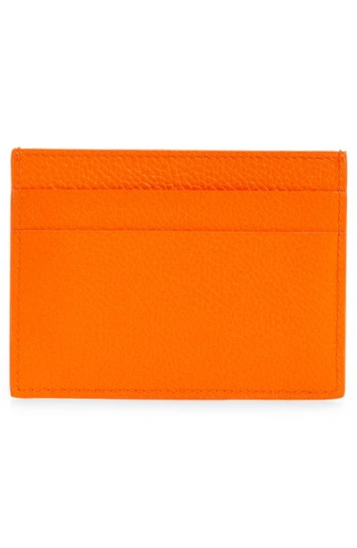 Shop Balenciaga Logo Leather Card Case In Fluo Orange/ L Black