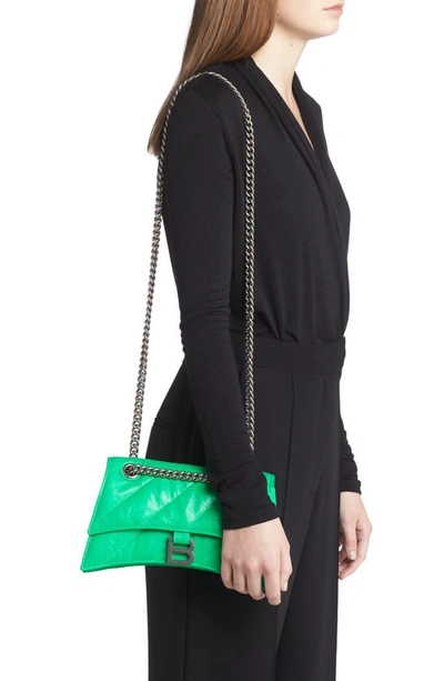 Shop Balenciaga Small Crush Quilted Leather Crossbody Bag In Vivid Green