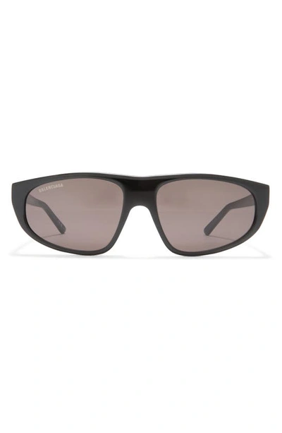 Shop Balenciaga 60mm Rectangular Sunglasses In Shiny Black