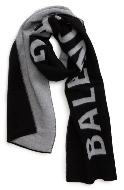 Shop Balenciaga Logo Jacquard Wool Scarf In Black/ White