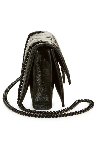 Shop Balenciaga Crush Quilted Crinkle Leather Wallet On A Chain In Black