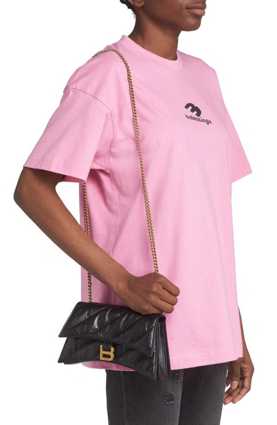Balenciaga Hourglass Quilted Crushed Leather Wallet On A Chain In Black