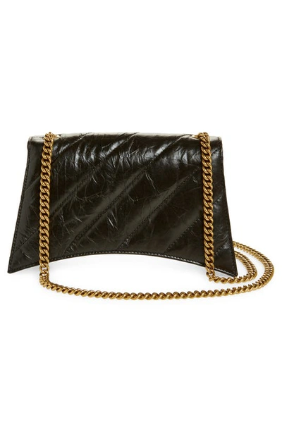 Shop Balenciaga Hourglass Quilted Crushed Leather Wallet On A Chain In Black