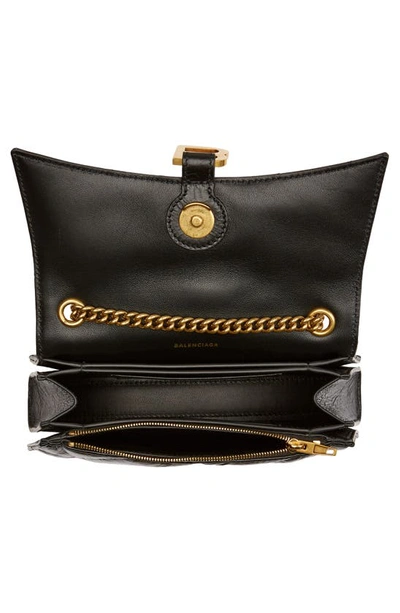 Shop Balenciaga Hourglass Quilted Crushed Leather Wallet On A Chain In Black